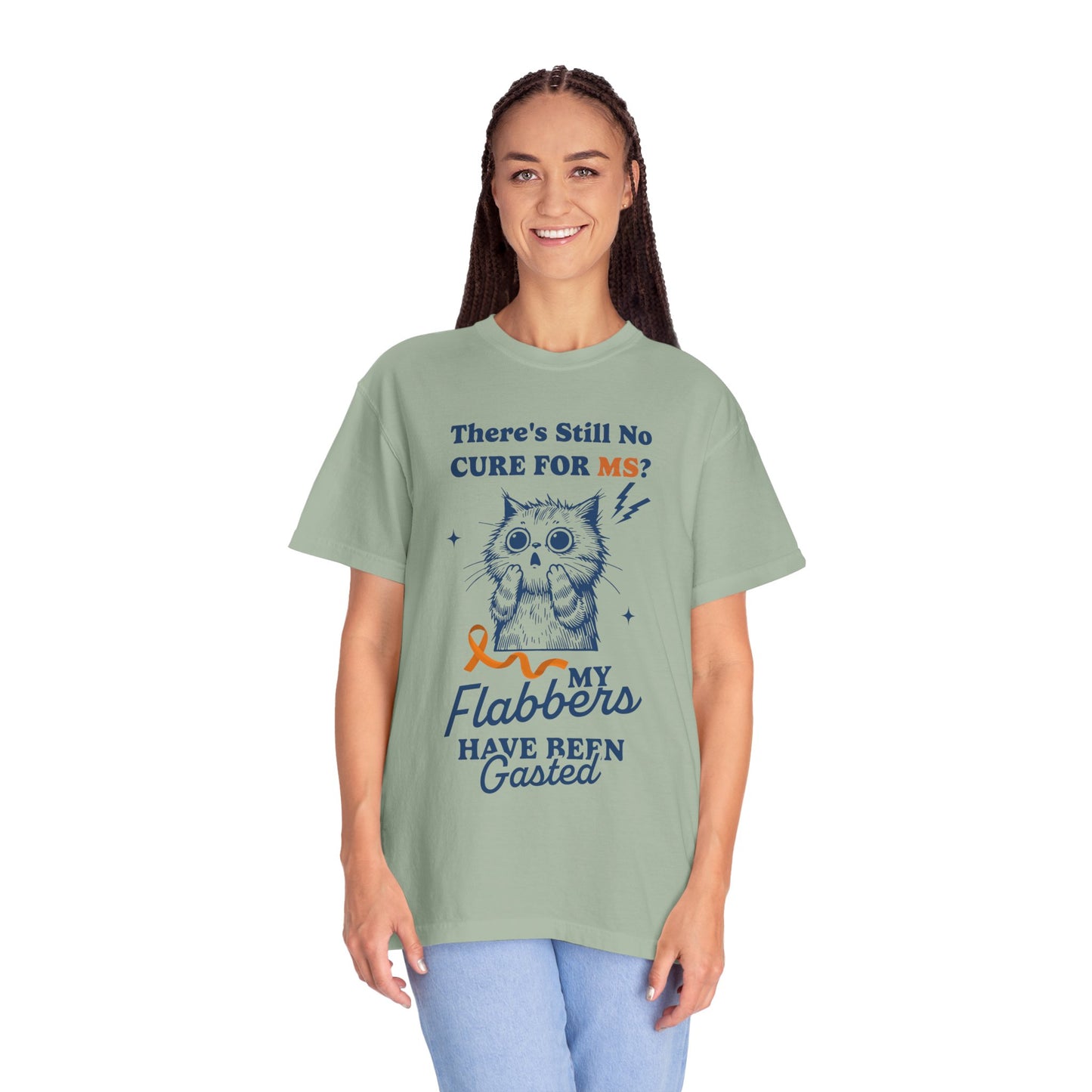 Cute Cat MS Awareness T-Shirt, Unisex Garment-Dyed Tee, "My Flabbers Have Been Gasted" MS Awareness T-Shirt  Funny Cat Shirt, Animal Lover Gift, Humor for MS Awareness