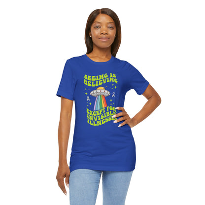 Invisible Illness Awareness Shirt – Retro Rainbow UFO Graphic Tee Charity Shirt, Unisex, Gift for Supporters, Fundraising Apparel