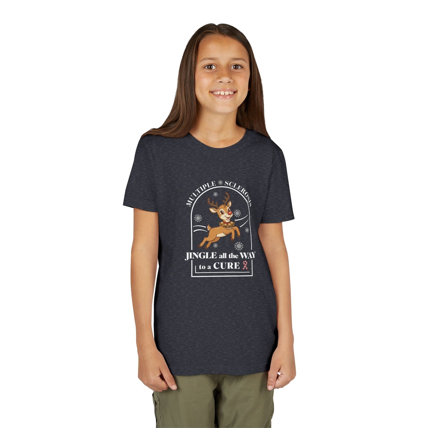 Youth "Jingle All The Way To A CURE" Short Sleeve Tee for Multiple Sclerosis Awareness