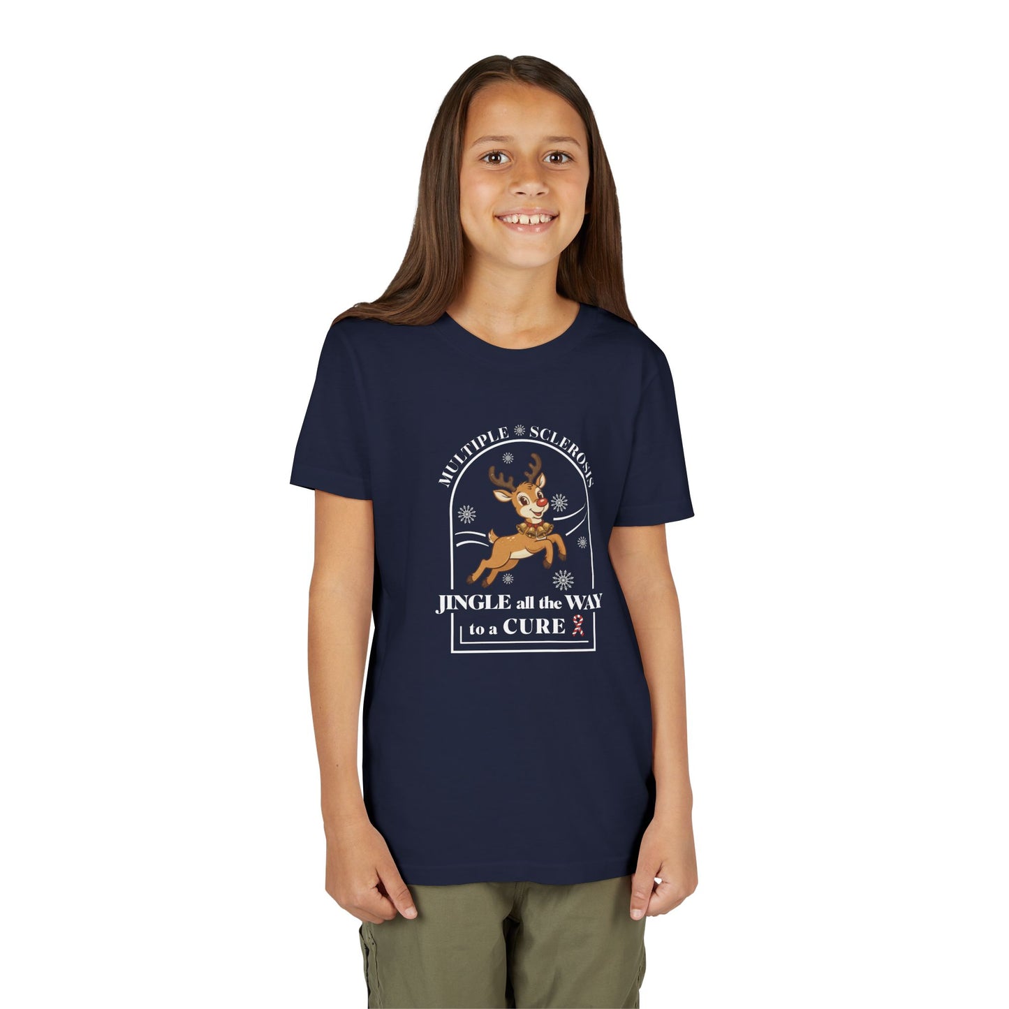 Youth "Jingle All The Way To A CURE" Short Sleeve Tee for Multiple Sclerosis Awareness