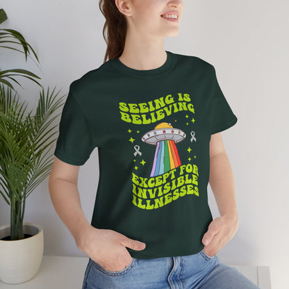 Invisible Illness Awareness Shirt – Retro Rainbow UFO Graphic Tee Charity Shirt, Unisex, Gift for Supporters, Fundraising Apparel