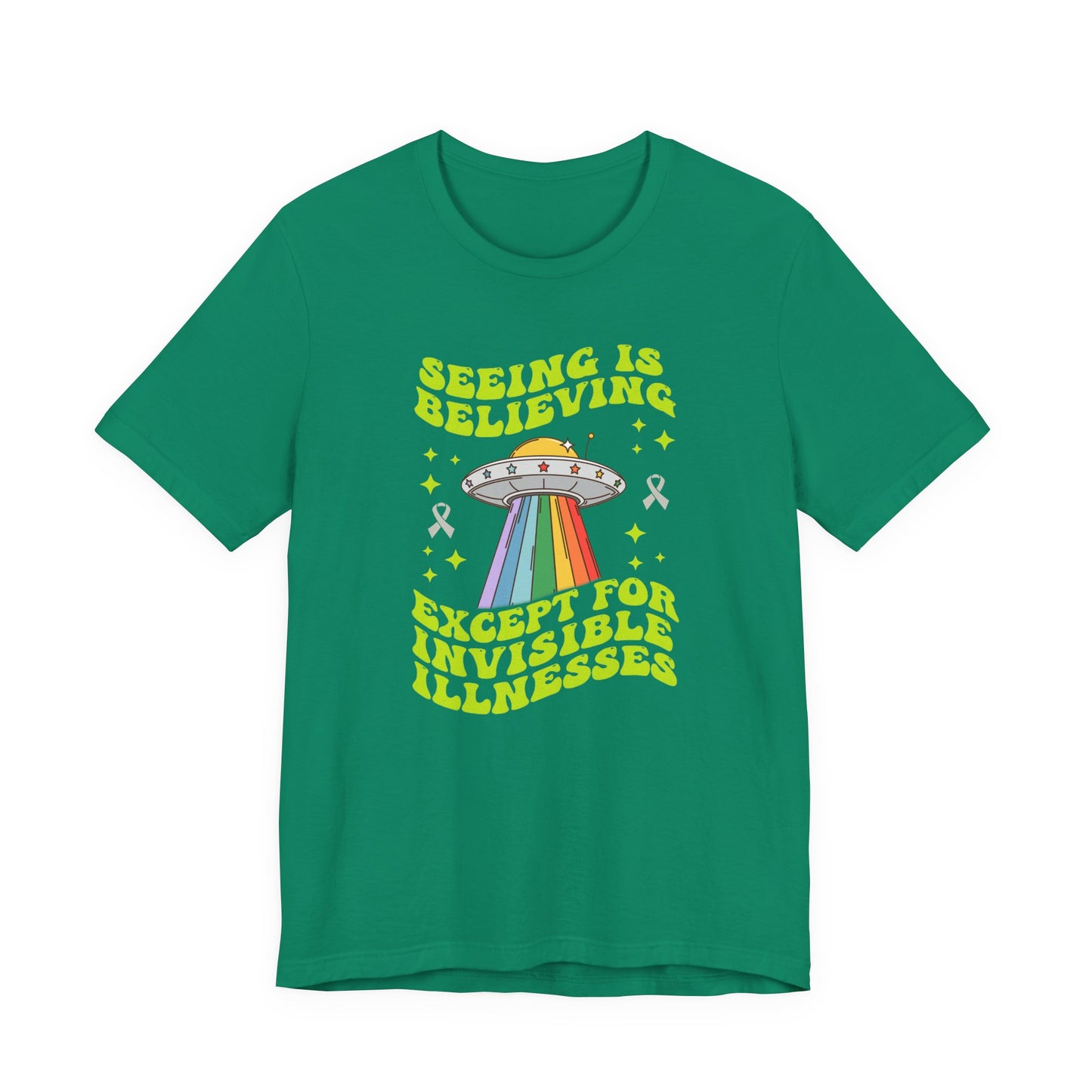 Invisible Illness Awareness Shirt – Retro Rainbow UFO Graphic Tee Charity Shirt, Unisex, Gift for Supporters, Fundraising Apparel