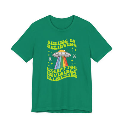 Invisible Illness Awareness Shirt – Retro Rainbow UFO Graphic Tee Charity Shirt, Unisex, Gift for Supporters, Fundraising Apparel