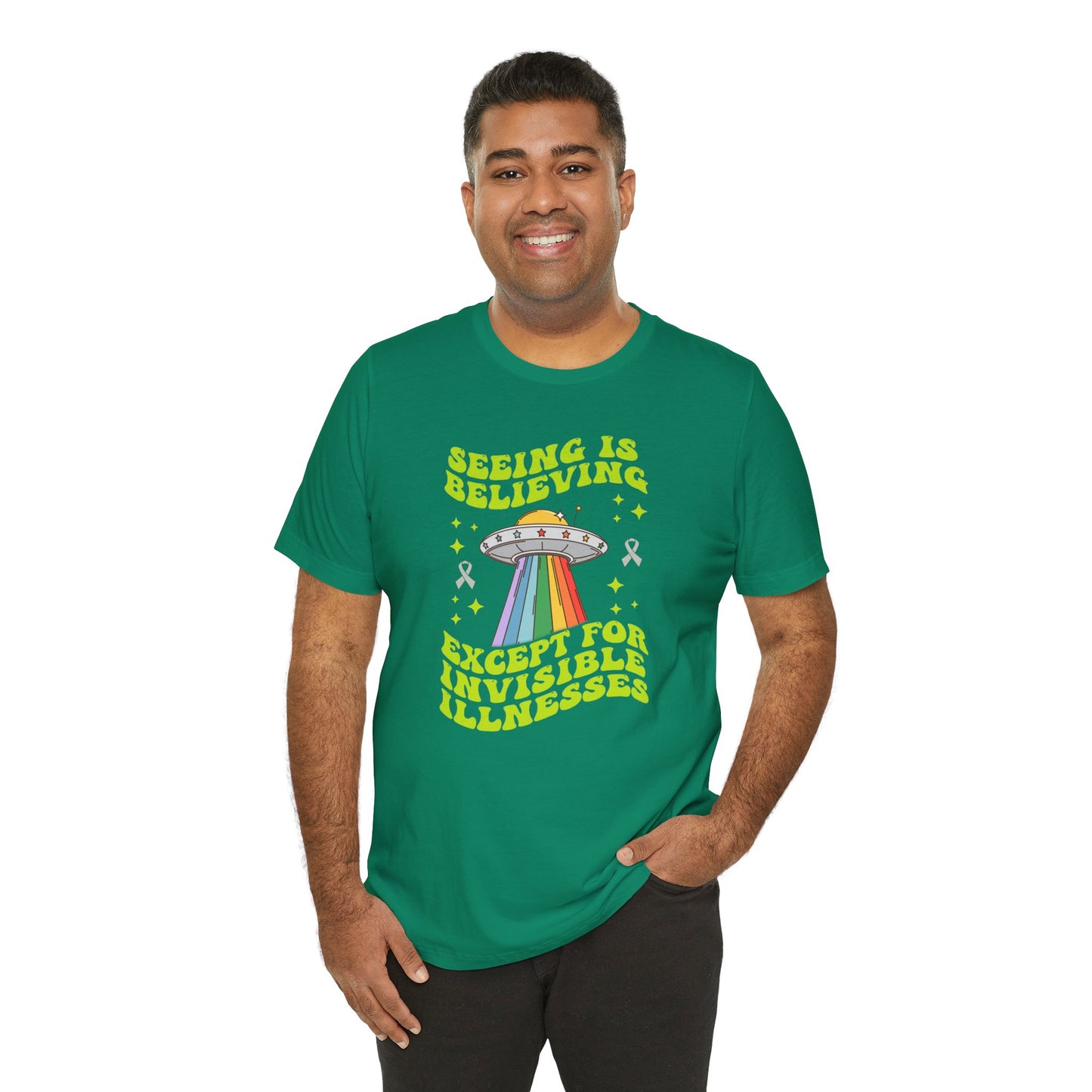 Invisible Illness Awareness Shirt – Retro Rainbow UFO Graphic Tee Charity Shirt, Unisex, Gift for Supporters, Fundraising Apparel
