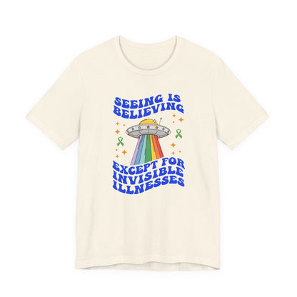 Invisible Illness Awareness Shirt – Retro Rainbow UFO Graphic Tee Charity Shirt, Unisex, Gift for Supporters, Fundraising Apparel