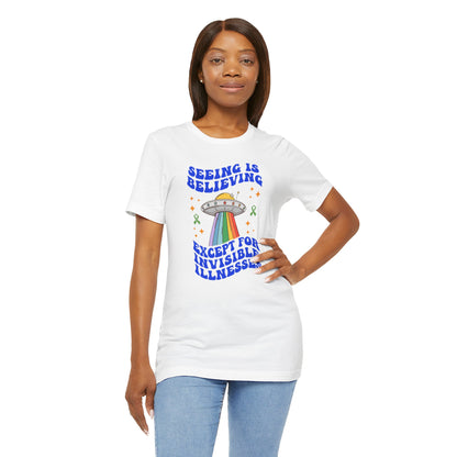 Invisible Illness Awareness Shirt – Retro Rainbow UFO Graphic Tee Charity Shirt, Unisex, Gift for Supporters, Fundraising Apparel