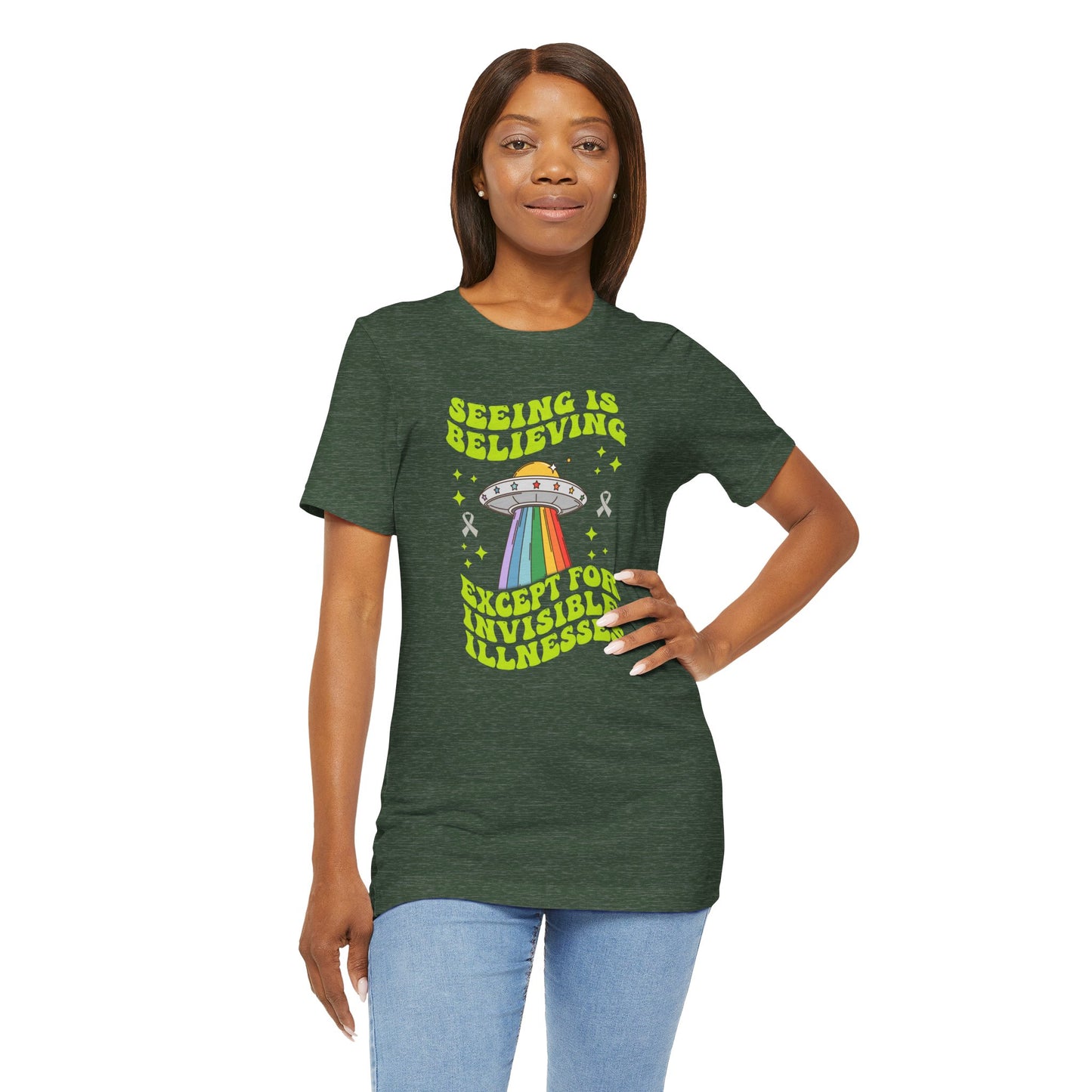 Invisible Illness Awareness Shirt – Retro Rainbow UFO Graphic Tee Charity Shirt, Unisex, Gift for Supporters, Fundraising Apparel