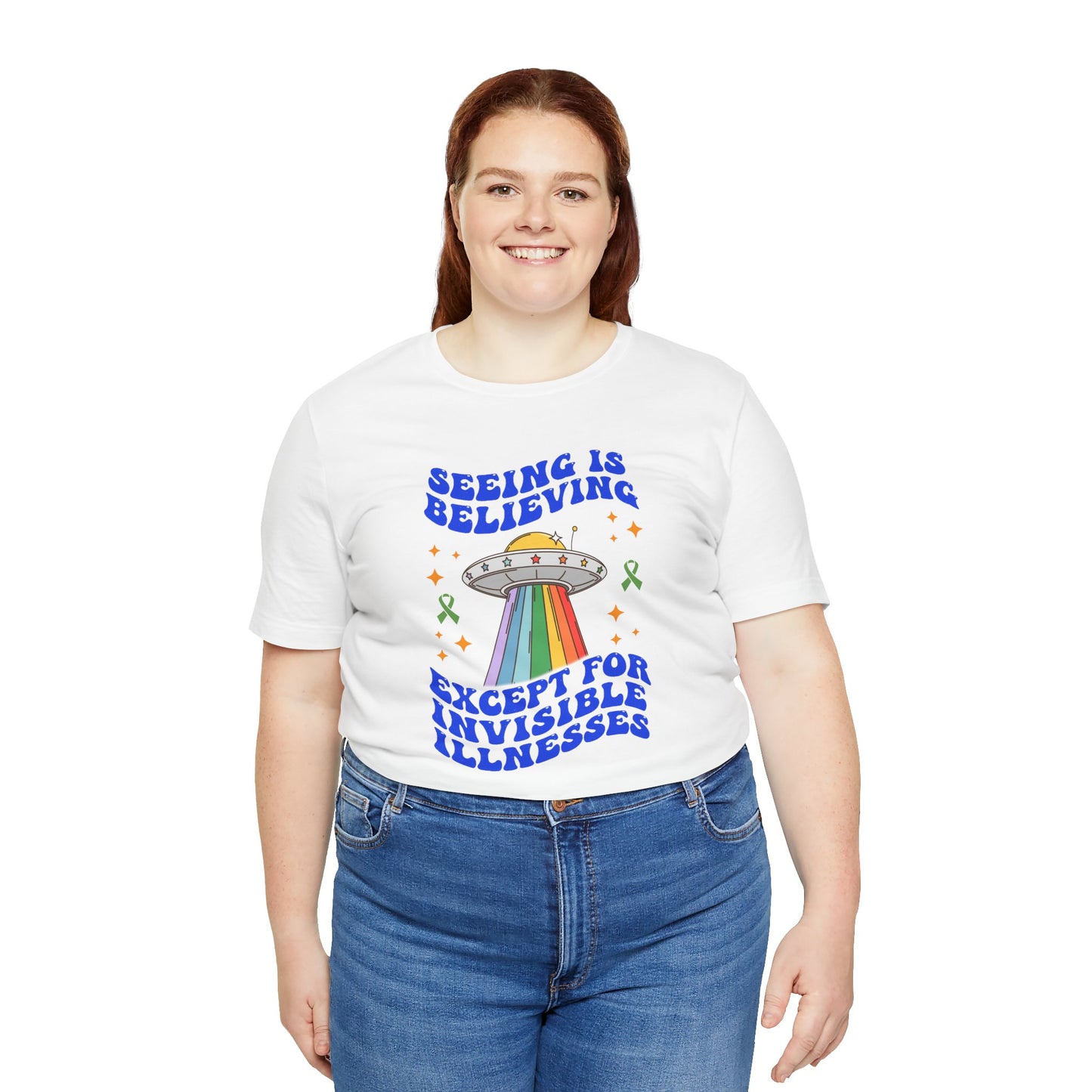 Invisible Illness Awareness Shirt – Retro Rainbow UFO Graphic Tee Charity Shirt, Unisex, Gift for Supporters, Fundraising Apparel