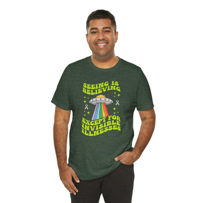Invisible Illness Awareness Shirt – Retro Rainbow UFO Graphic Tee Charity Shirt, Unisex, Gift for Supporters, Fundraising Apparel