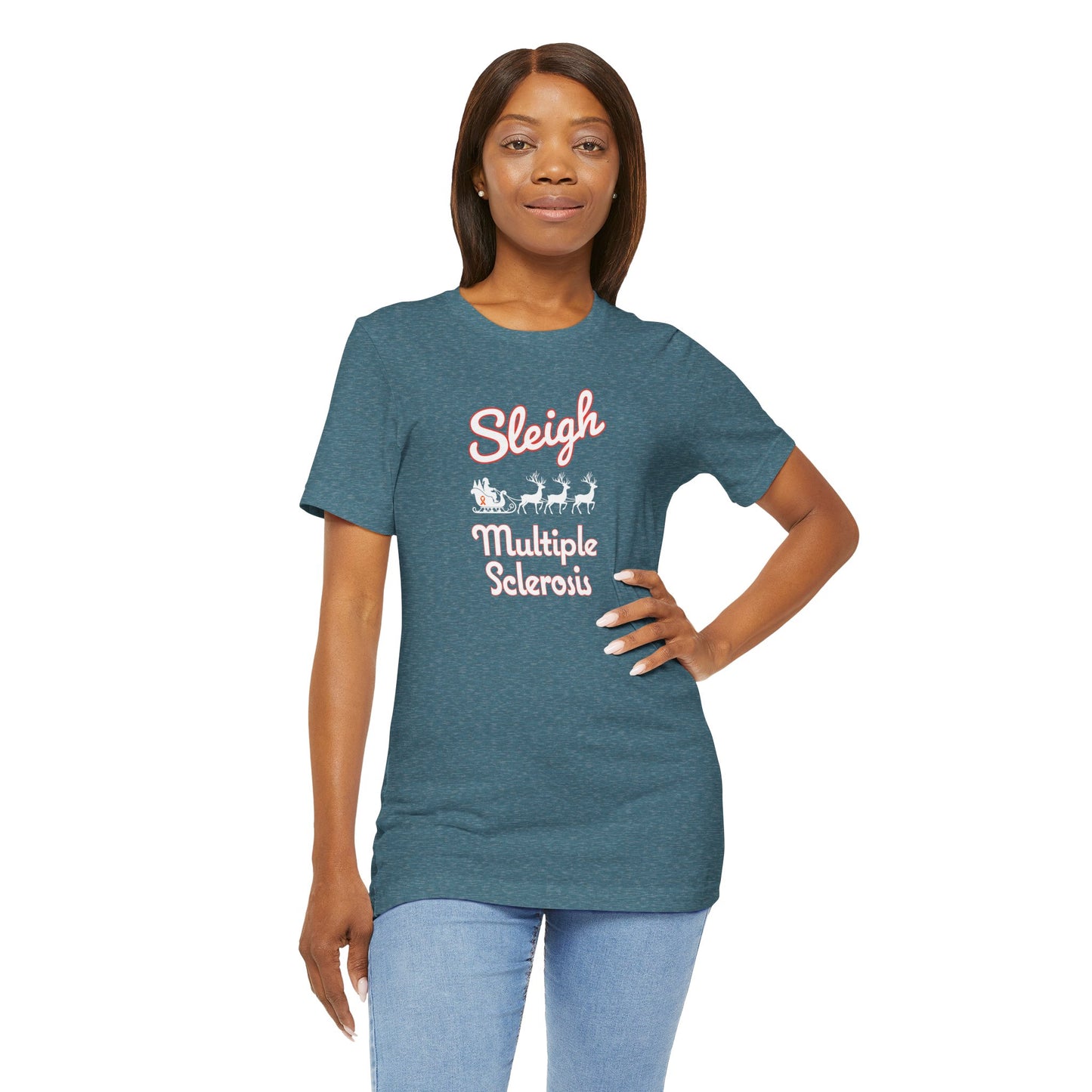 Cute Festive Sleigh MS Adult Tee Multiple Sclerosis Awareness, Charity Shirt, Unisex, Gift for Supporters, Fundraising Apparel