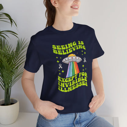 Invisible Illness Awareness Shirt – Retro Rainbow UFO Graphic Tee Charity Shirt, Unisex, Gift for Supporters, Fundraising Apparel