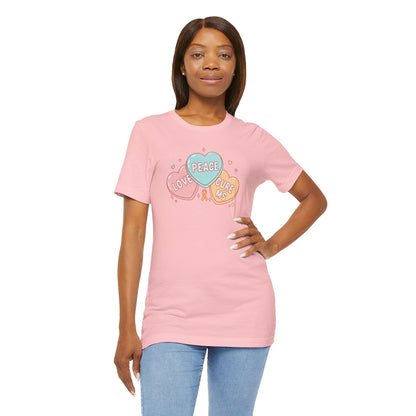 MS Awareness T-Shirt - Peace Love Cure MS Conversation Hearts - Multiple Sclerosis Warrior Gift - Pastel Retro Orange Ribbon Tee
