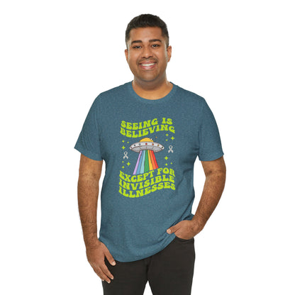 Invisible Illness Awareness Shirt – Retro Rainbow UFO Graphic Tee Charity Shirt, Unisex, Gift for Supporters, Fundraising Apparel