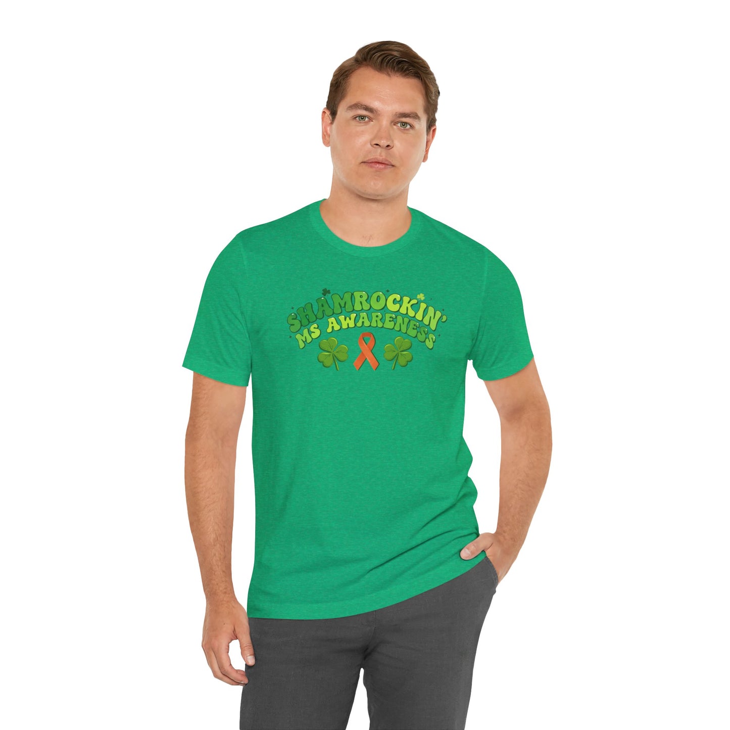 Shamrockin' MS Awareness T-Shirt - Groovy St. Patrick’s Day Multiple Sclerosis Warrior Shirt - Retro Spoonie Orange Ribbon Tee - Lucky Shamrock Awareness Gift