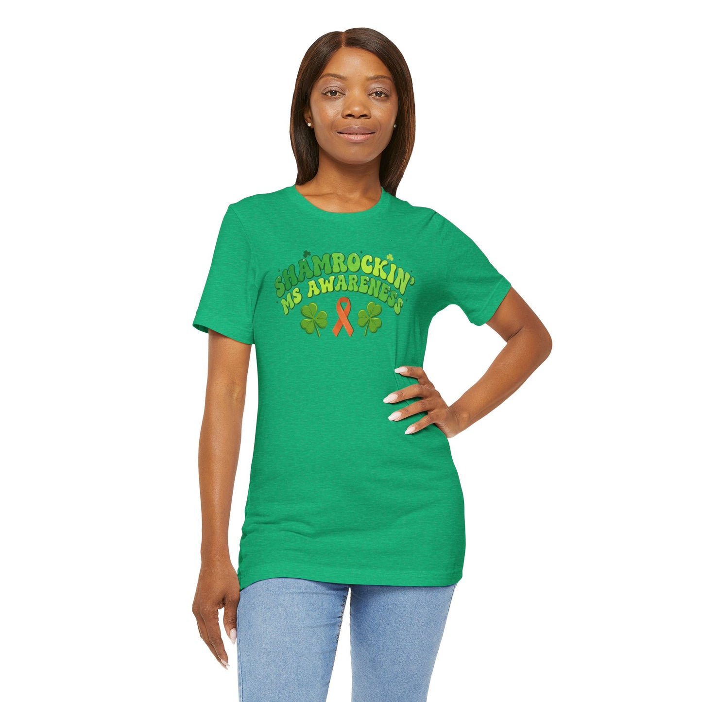 Shamrockin' MS Awareness T-Shirt - Groovy St. Patrick’s Day Multiple Sclerosis Warrior Shirt - Retro Spoonie Orange Ribbon Tee - Lucky Shamrock Awareness Gift