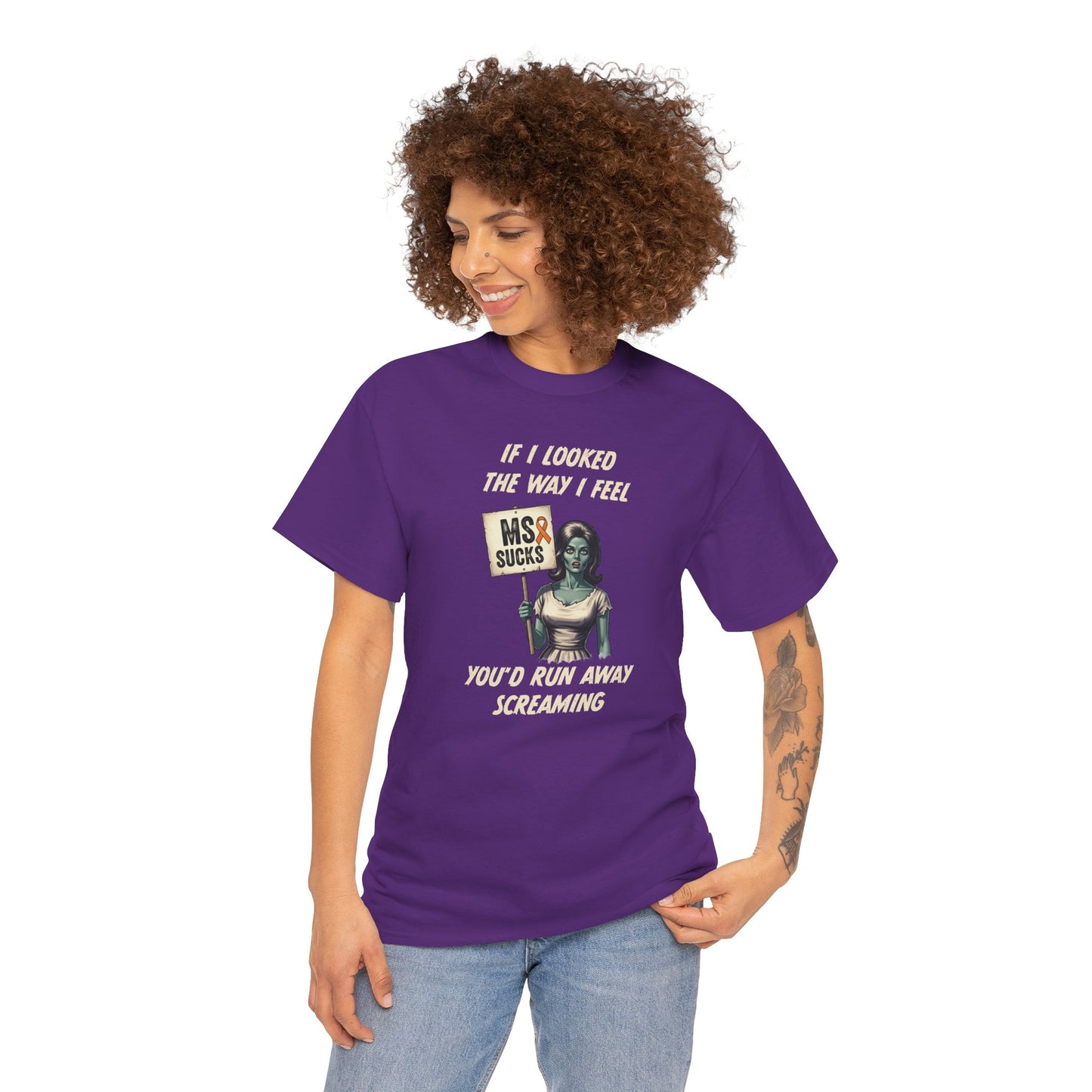 If I Looked the Way I Feel Unisex Heavy Cotton Tee MS Awareness, Funny Gift, MS Support, Casual Wear