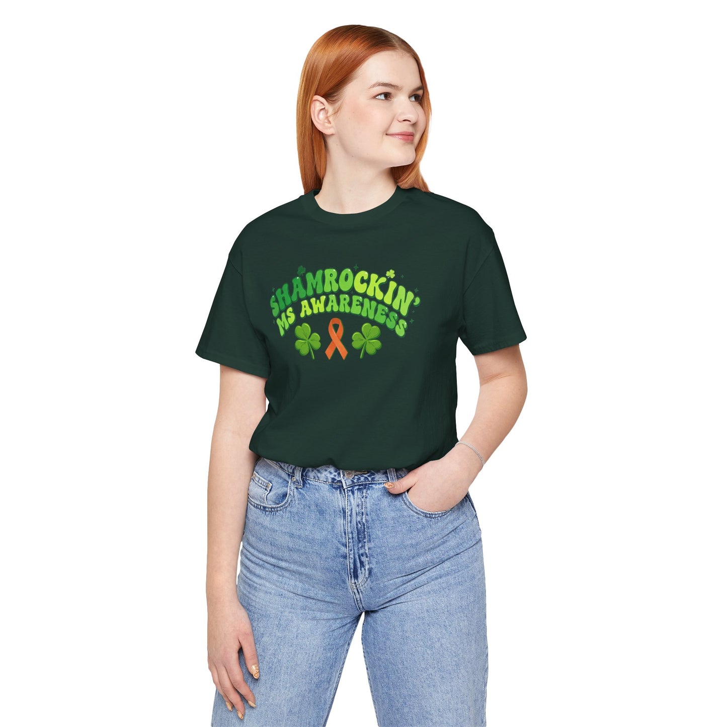 Shamrockin' MS Awareness T-Shirt - Groovy St. Patrick’s Day Multiple Sclerosis Warrior Shirt - Retro Spoonie Orange Ribbon Tee - Lucky Shamrock Awareness Gift