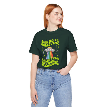 Invisible Illness Awareness Shirt – Retro Rainbow UFO Graphic Tee Charity Shirt, Unisex, Gift for Supporters, Fundraising Apparel