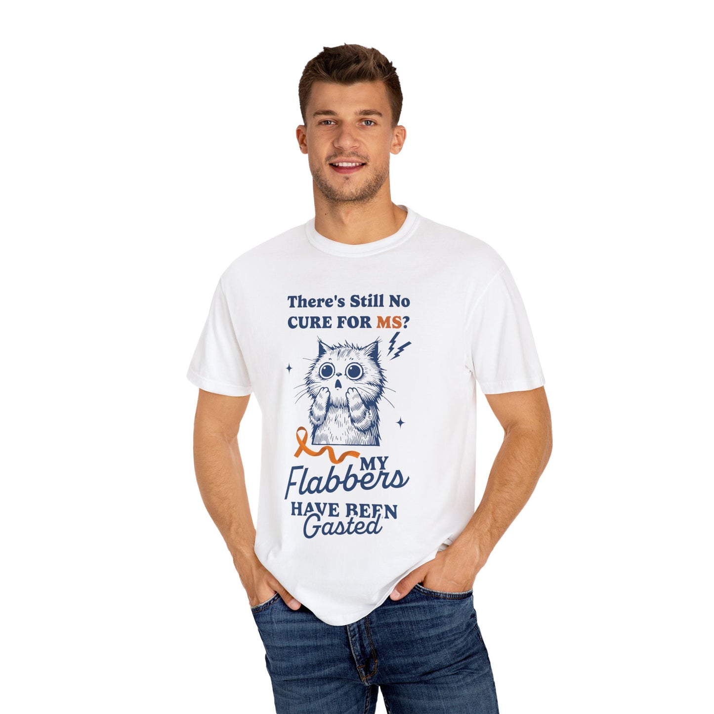 Cute Cat MS Awareness T-Shirt, Unisex Garment-Dyed Tee, "My Flabbers Have Been Gasted" MS Awareness T-Shirt  Funny Cat Shirt, Animal Lover Gift, Humor for MS Awareness
