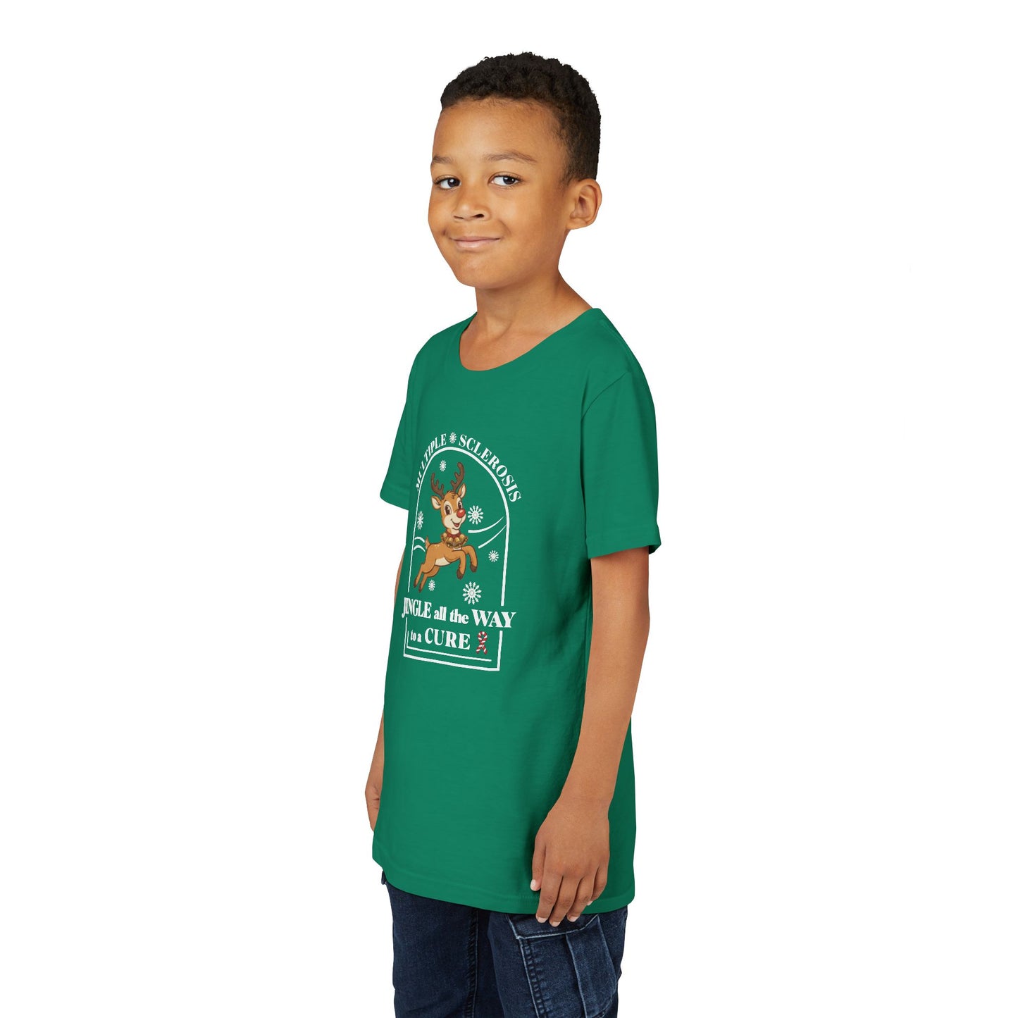 Youth "Jingle All The Way To A CURE" Short Sleeve Tee for Multiple Sclerosis Awareness