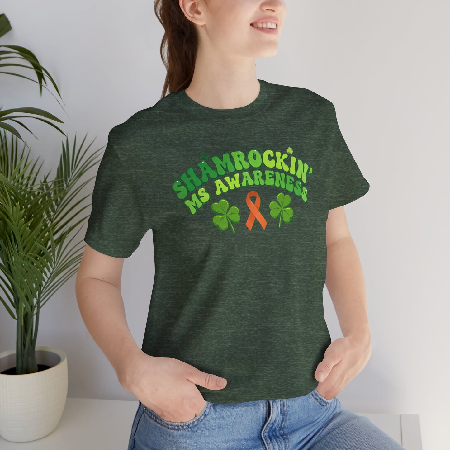 Shamrockin' MS Awareness T-Shirt - Groovy St. Patrick’s Day Multiple Sclerosis Warrior Shirt - Retro Spoonie Orange Ribbon Tee - Lucky Shamrock Awareness Gift