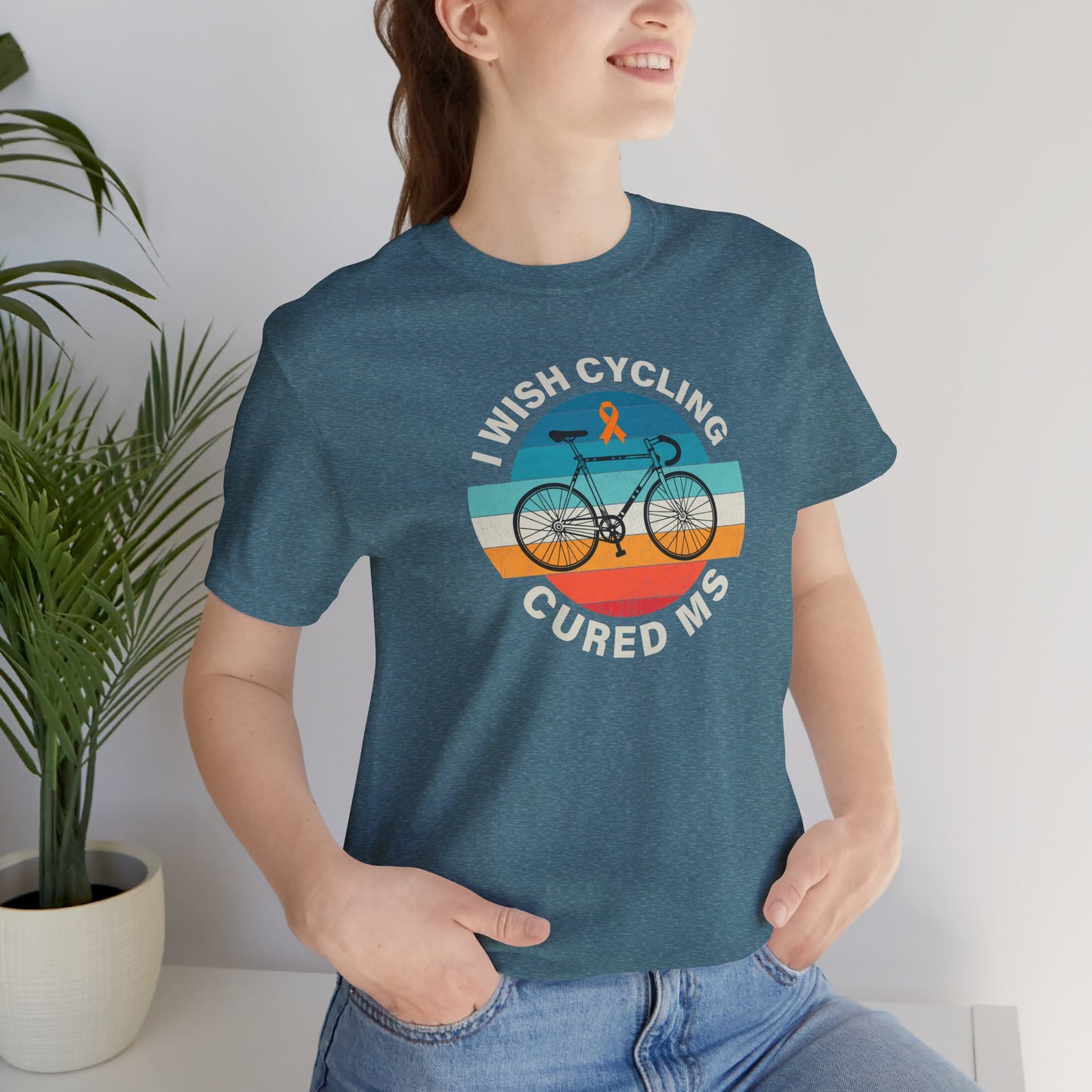 Cute I Wish CYCLING Cured MS - Adult Tee Multiple Sclerosis Awareness, Charity Shirt, Unisex, Gift for Supporters, Fundraising Apparel