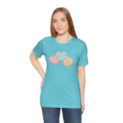 MS Awareness T-Shirt - Peace Love Cure MS Conversation Hearts - Multiple Sclerosis Warrior Gift - Pastel Retro Orange Ribbon Tee