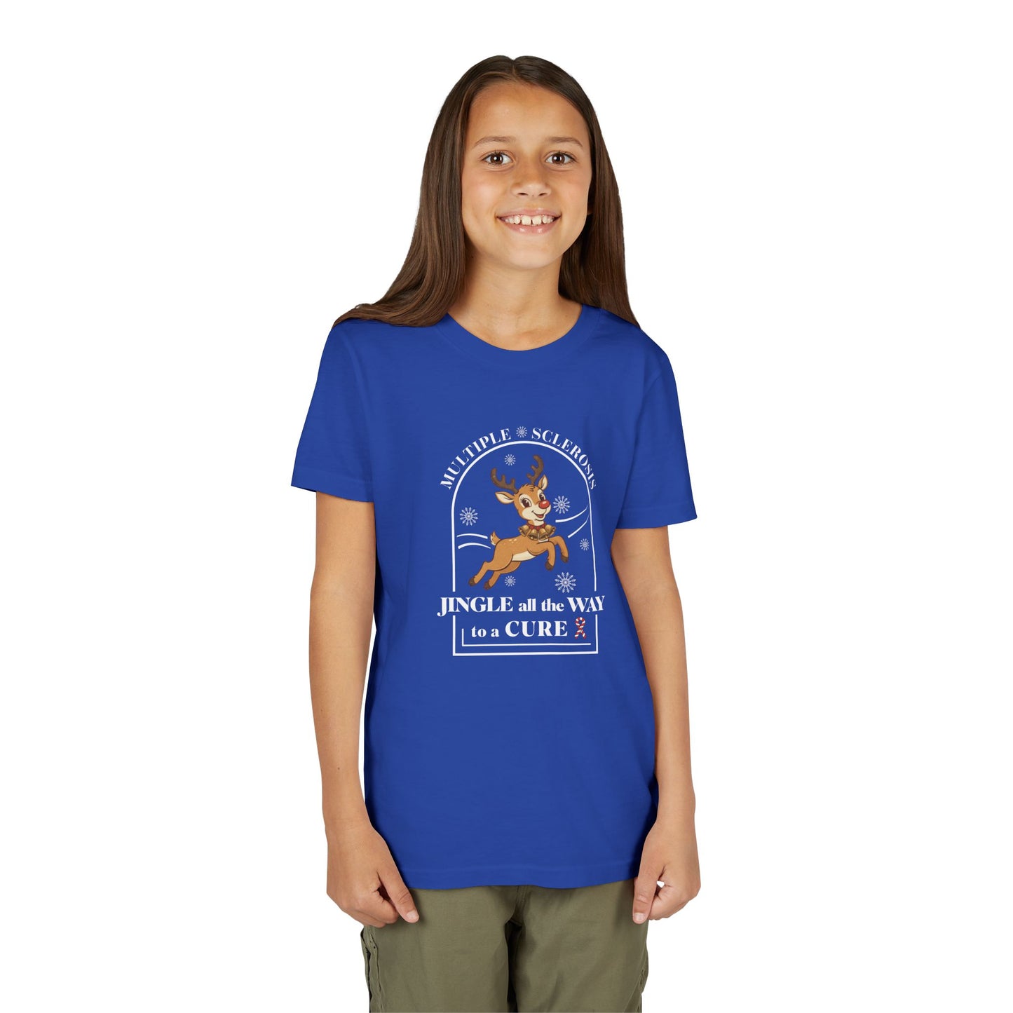 Youth "Jingle All The Way To A CURE" Short Sleeve Tee for Multiple Sclerosis Awareness