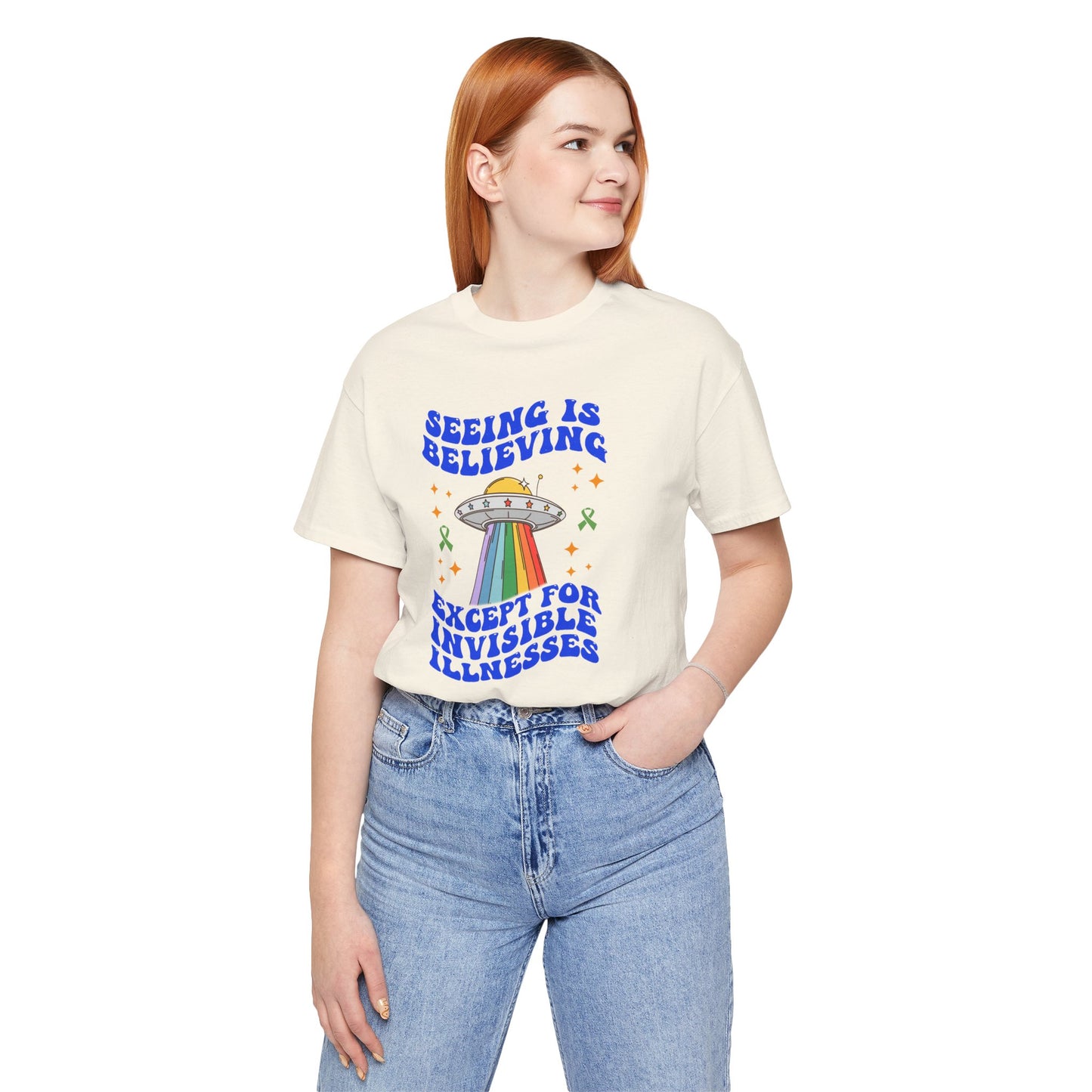 Invisible Illness Awareness Shirt – Retro Rainbow UFO Graphic Tee Charity Shirt, Unisex, Gift for Supporters, Fundraising Apparel